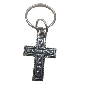 B W Cross Religious Keychain